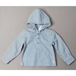 NWT Janie & Jack Blue/White Stripe Hooded Twill Pullover Jacket Boys 3-4 Yrs
